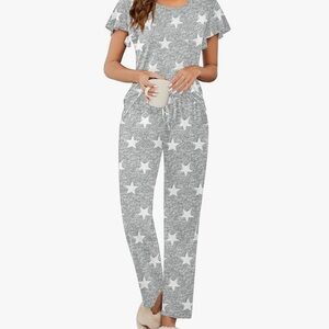 Gray Star Print Pajama Set